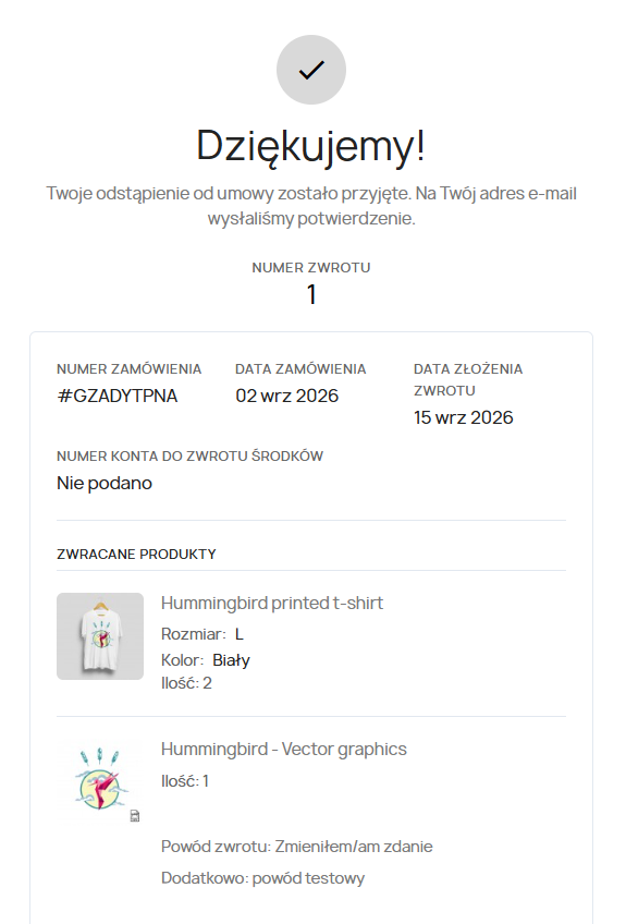 Ekran potwierdzenia przyjęcia zwrotu